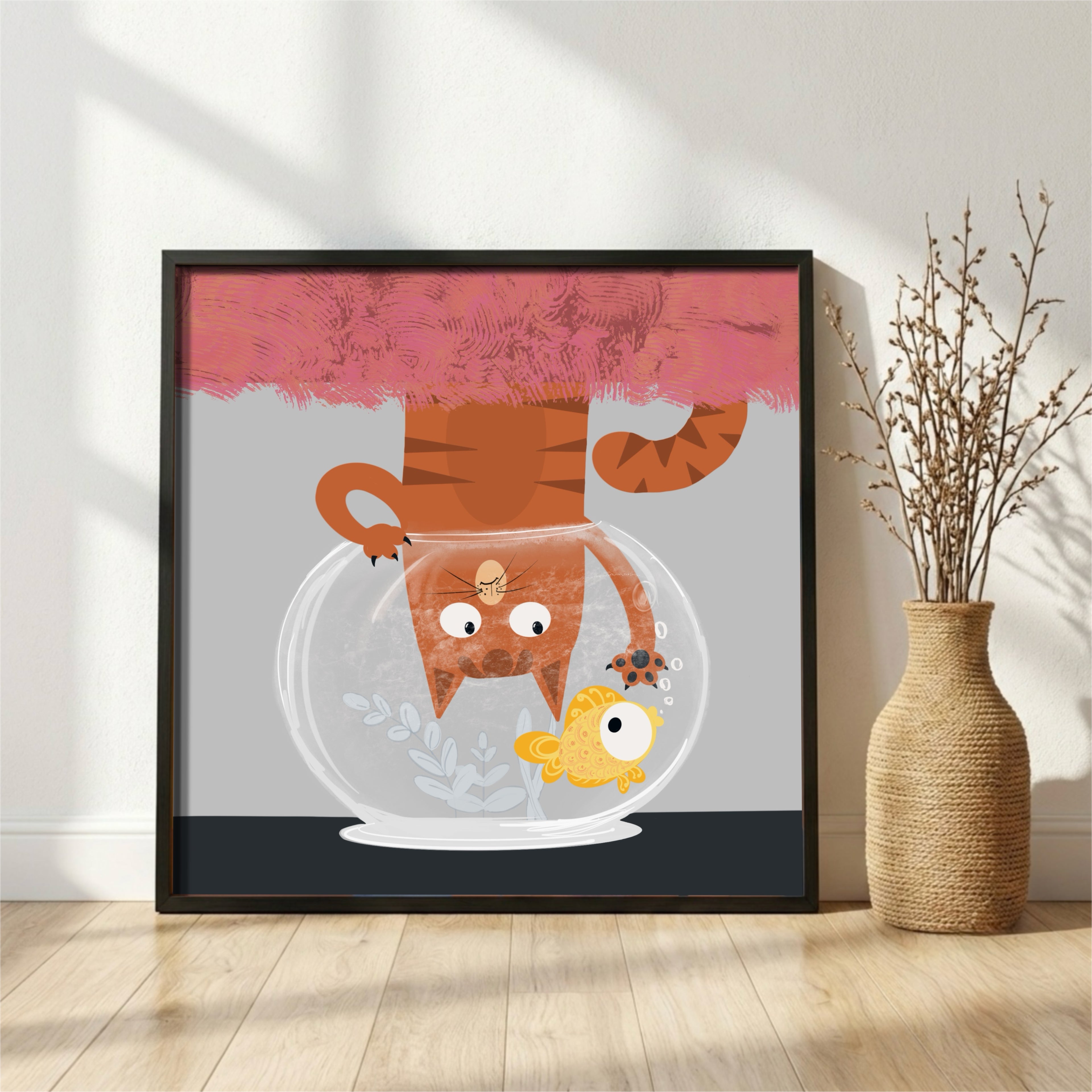 Cat & Goldfish - Digital Wall Art Print | JH