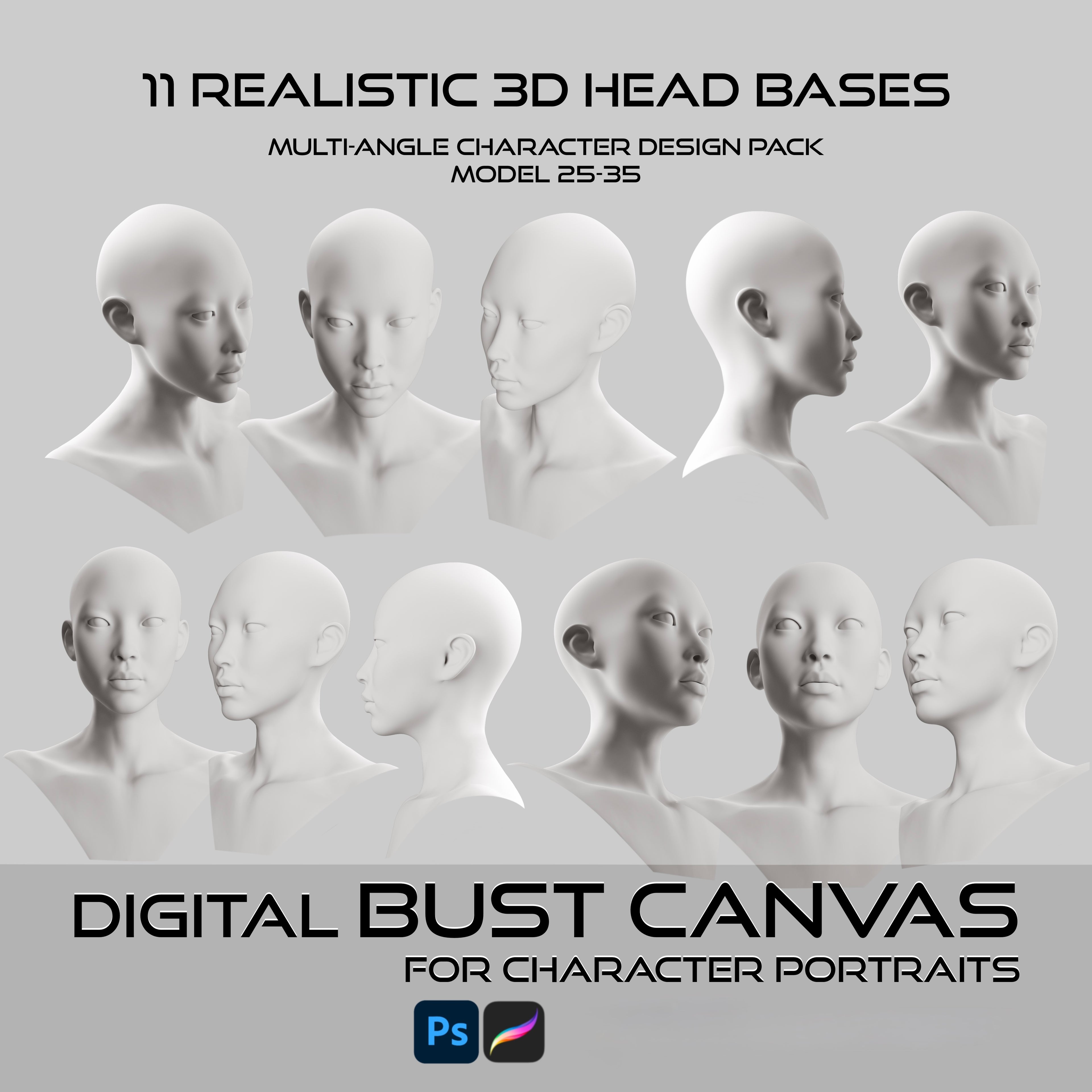Ultimate 3D Head Reference Bundle | Realistic Portrait Base for Procreate & Photoshop