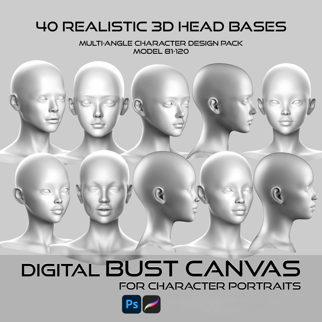 Ultimate 3D Head Reference Bundle | Realistic Portrait Base for Procreate & Photoshop