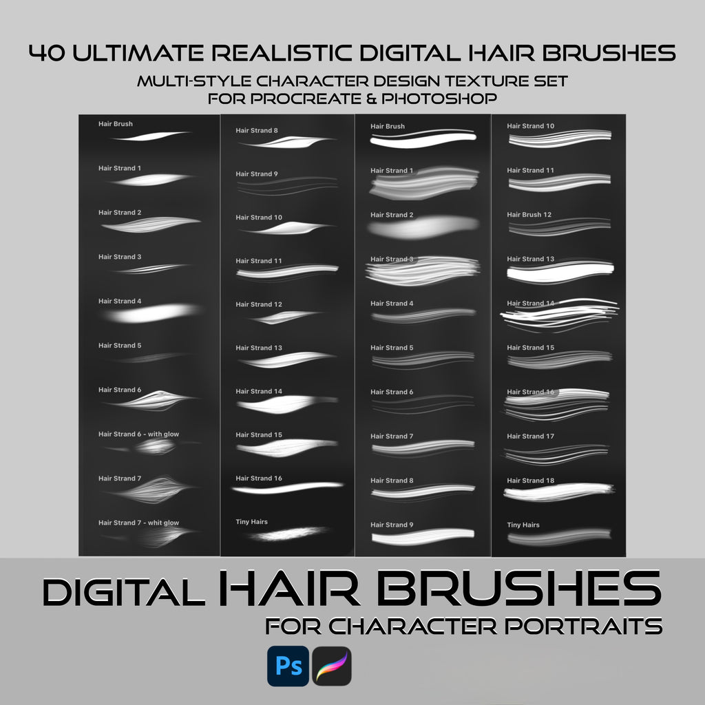 Ultimate Digital Hair Brush Set | Realistic Textures for Procreate & Photoshop