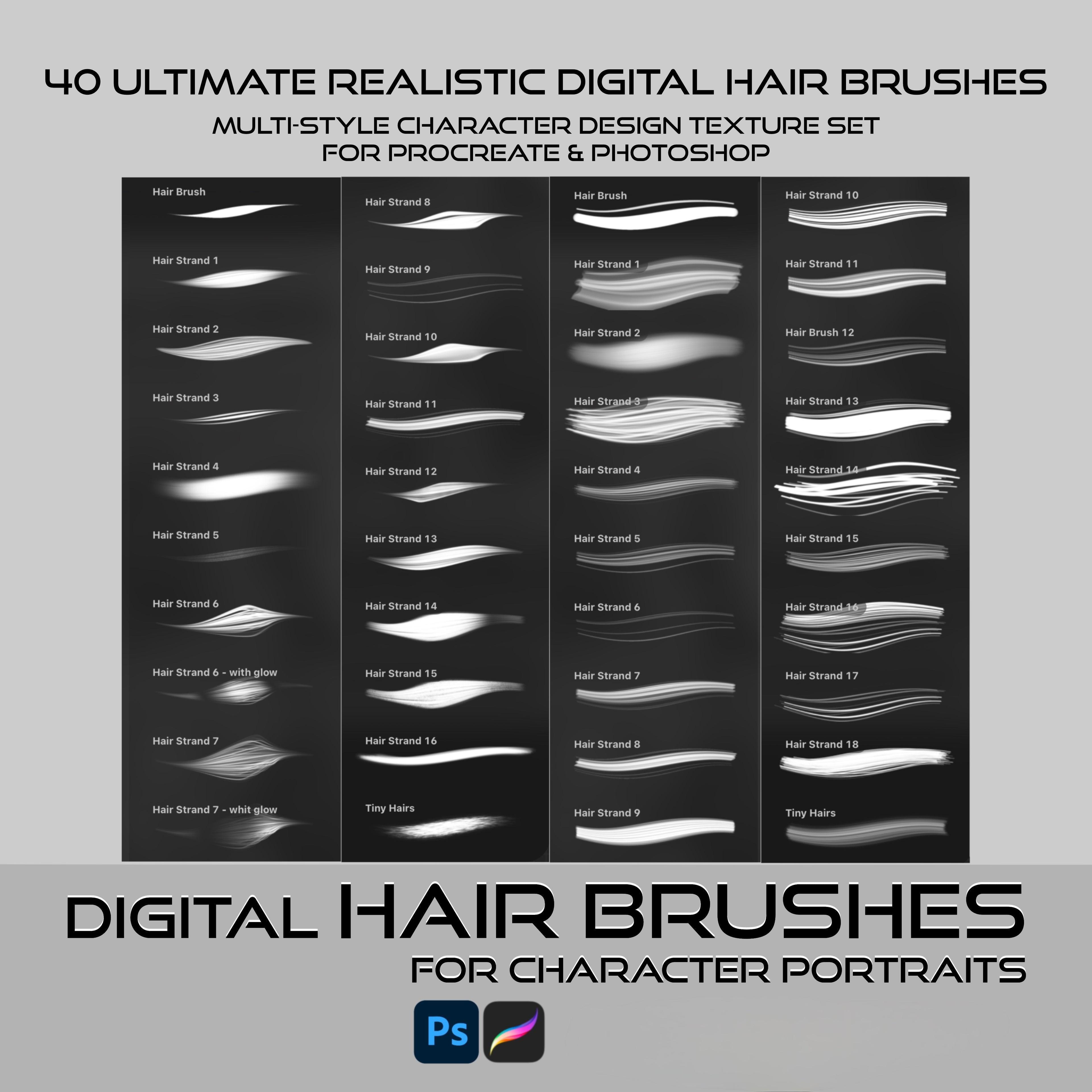 Ultimate Digital Hair Brush Set | Realistic Textures for Procreate & Photoshop