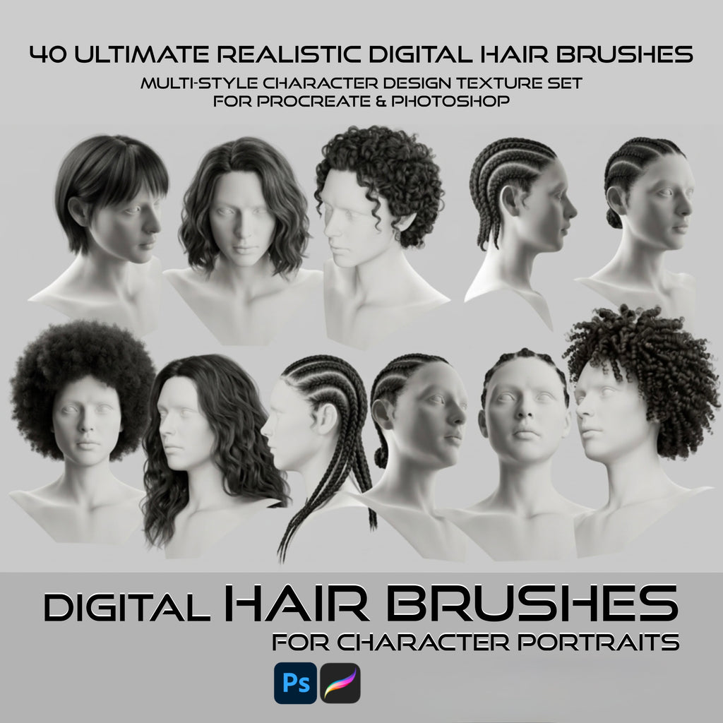 Ultimate Digital Hair Brush Set | Realistic Textures for Procreate & Photoshop